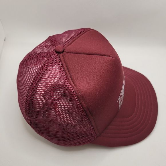 Vintage Dark Red Foam Mesh Snapback Trucker Hat Stacked Z-West Construction Logo - Picture 6 of 12